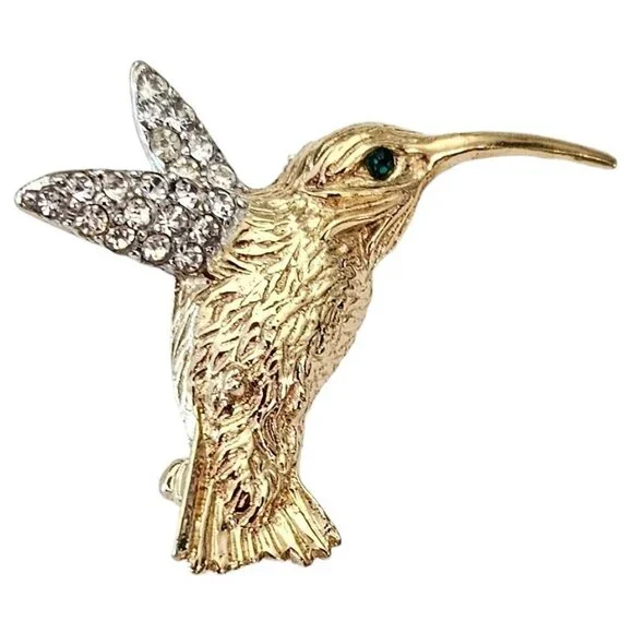 Castlecliff Clear Rhinestone Hummingbird Brooch Pin, Signed L331